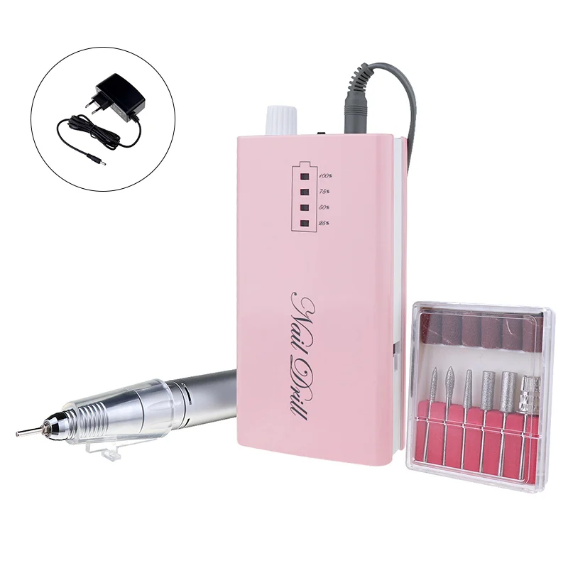 Pink EU plug 30000 об/мин портативные электрические сверла для ногтей, машинка для маникюра, педикюра, перезаряжаемая, контроль скорости, набор для маникюра, оборудования для ногтей, штепсельная вилка европейского стандарта - Цвет: Pink EU plug