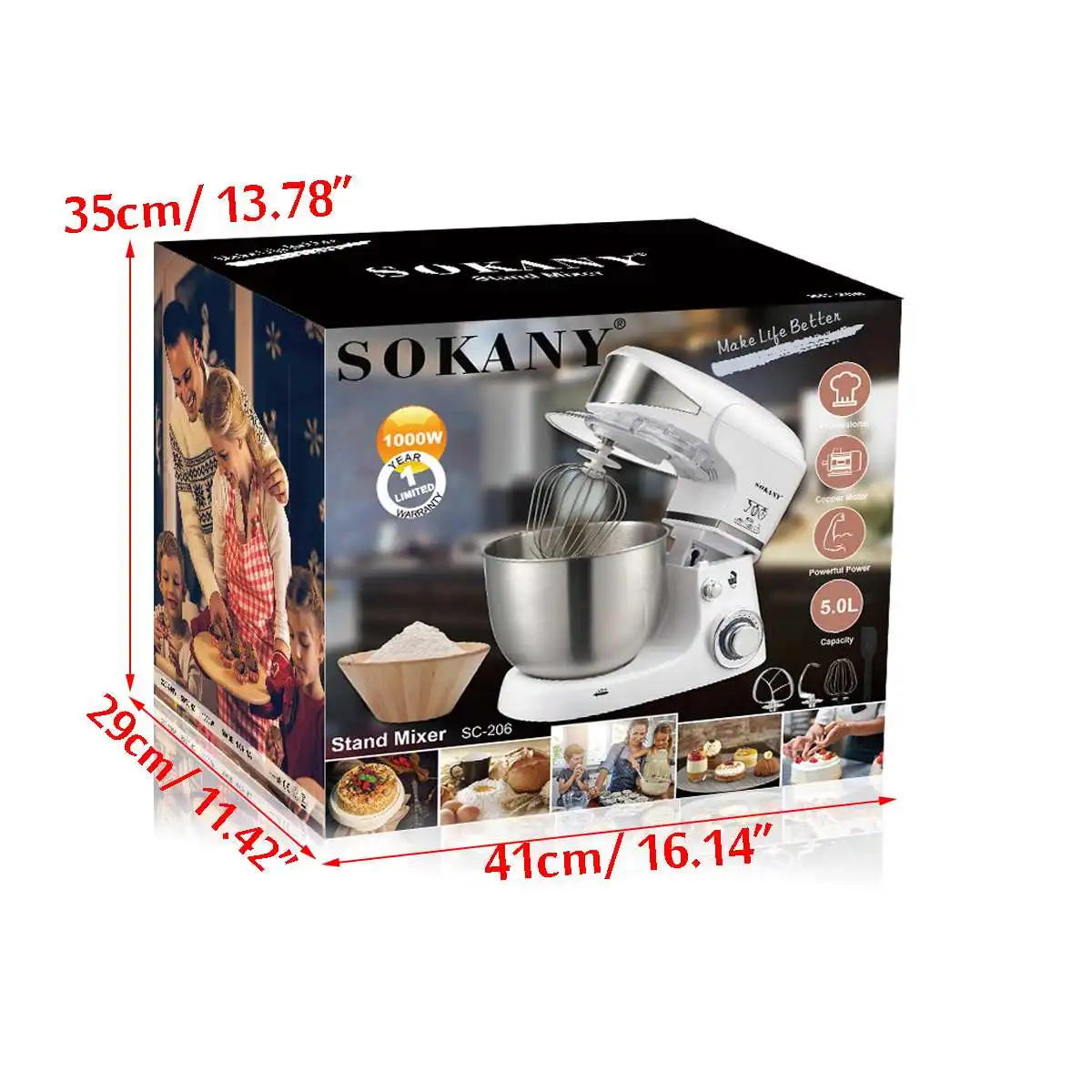 

SOKANY Stand Mixer Stainless Steel 5L Bowl 6-speed Kitchen Food Blender Cream Egg Whisk Cake Mixer Dough Bread Kneader Maker