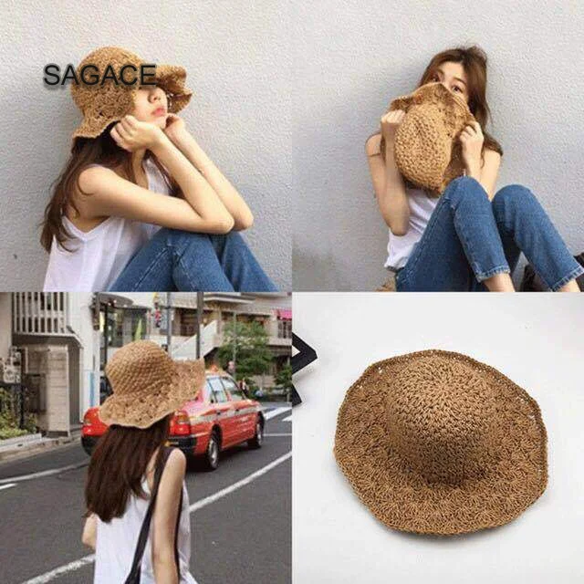 Женская соломенная шляпа SAGACE летняя с широкими полями Пляжная складная бантом