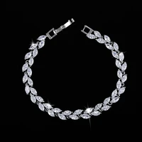 qtt classic delicate leaf crystal zircon tennis bracelets for girl silver 925 womens jewelry wedding engagement party gift