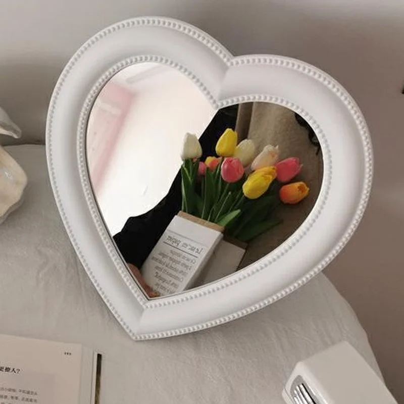 

Настольное розовое зеркало для макияжа PY25, настенное висячее зеркало двойного назначения в форме сердца, зеркало для туалетного столика, зе...