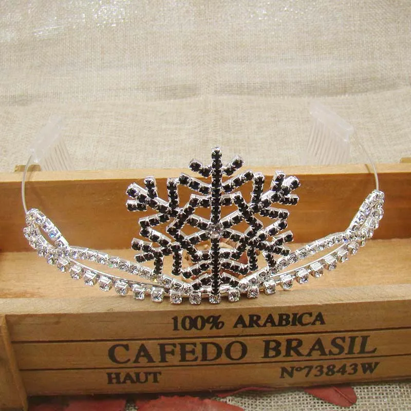 Горячая Распродажа серебряная тиара со снежинками цвет черный/синий для девочек