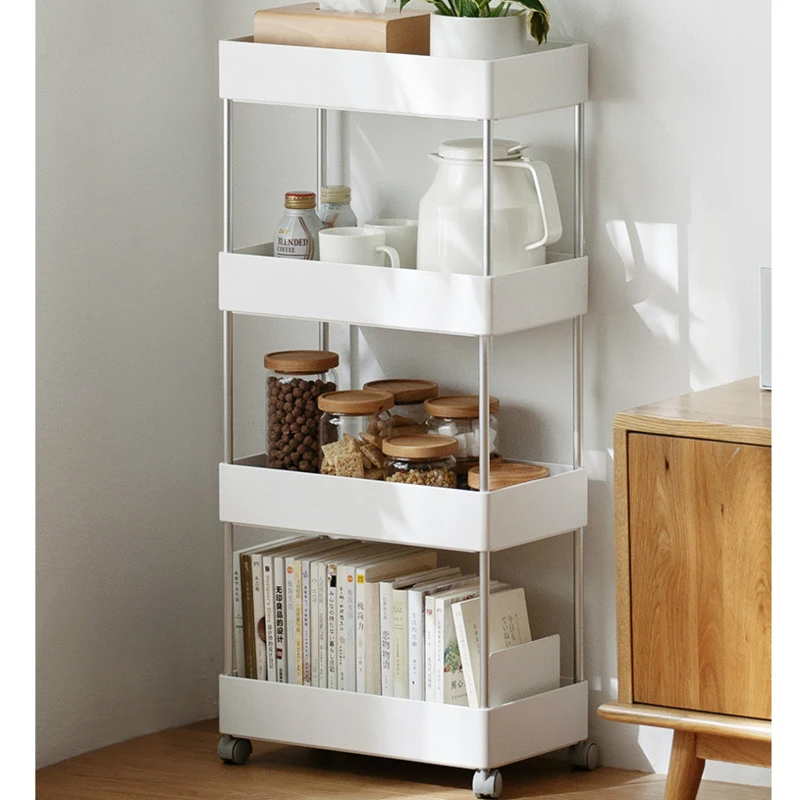 Передвижная полка для хранения четырехъярусная Полка на колесиках спальни кухни
