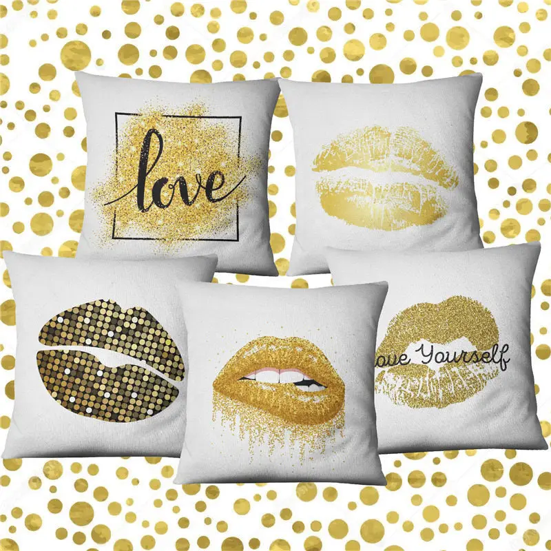 Современные Золотой поцелуй декоративная подушка для дивана Чехлы из хлопка и