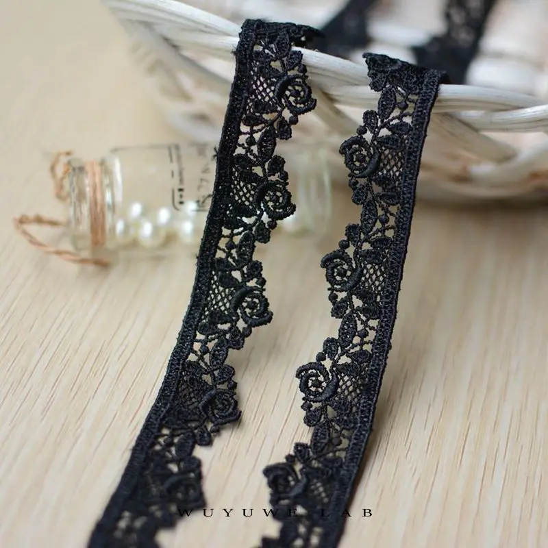 Ажурные вязаные цветочные кружевные ленты длиной 2 м Водорастворимая черная и