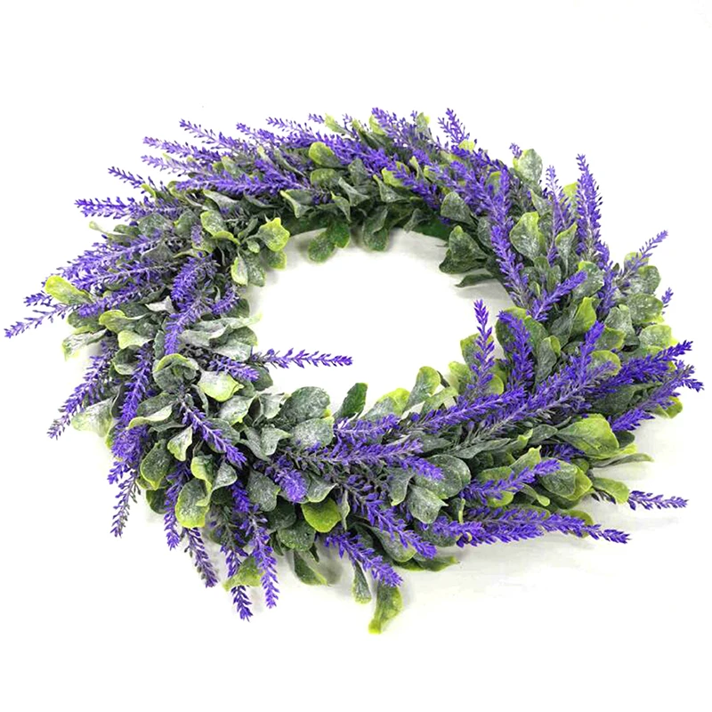 

Artificial Lavender Wreath Floral Leaves Garland Front Door Indoor Wall Decor