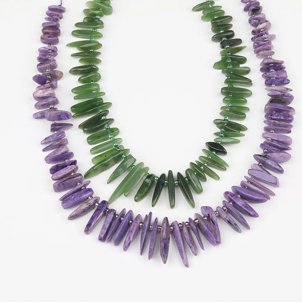 

15.5 inches/strand Natural Green Jades Purple Charoite Stone Graduated Point Loose Beads For DIY Jewelry Making XT-16JBDCJ