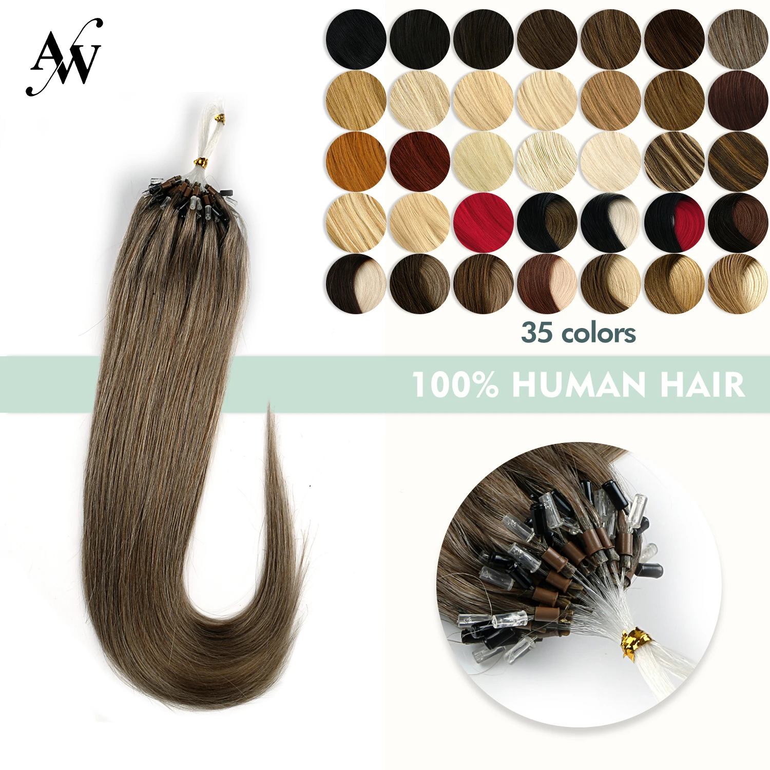 

AW 16'' 20'' 24'' Micro Loop Human Hair Extensions Straight Machine Made Remy Micro Bead Hair Extensions 1g/s