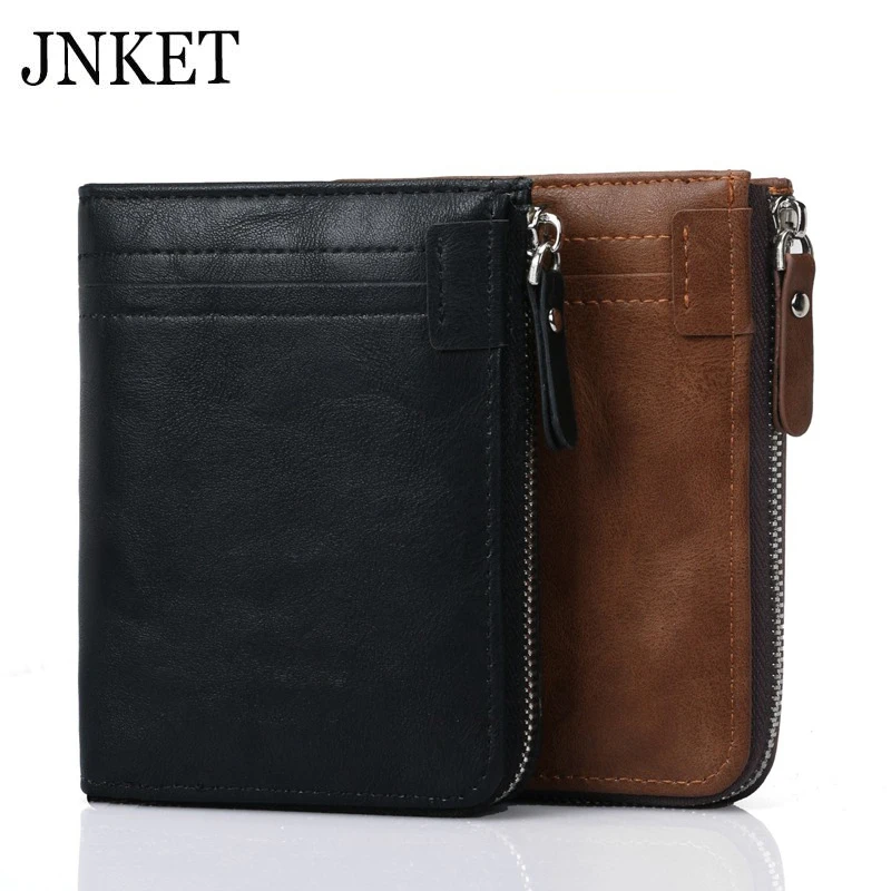 

JNKET Casual RFID Men's PU Leather Short Wallet Zipper Vertical Wallet Billfold Coin Purse Waterproof Durable Clutch Wallet