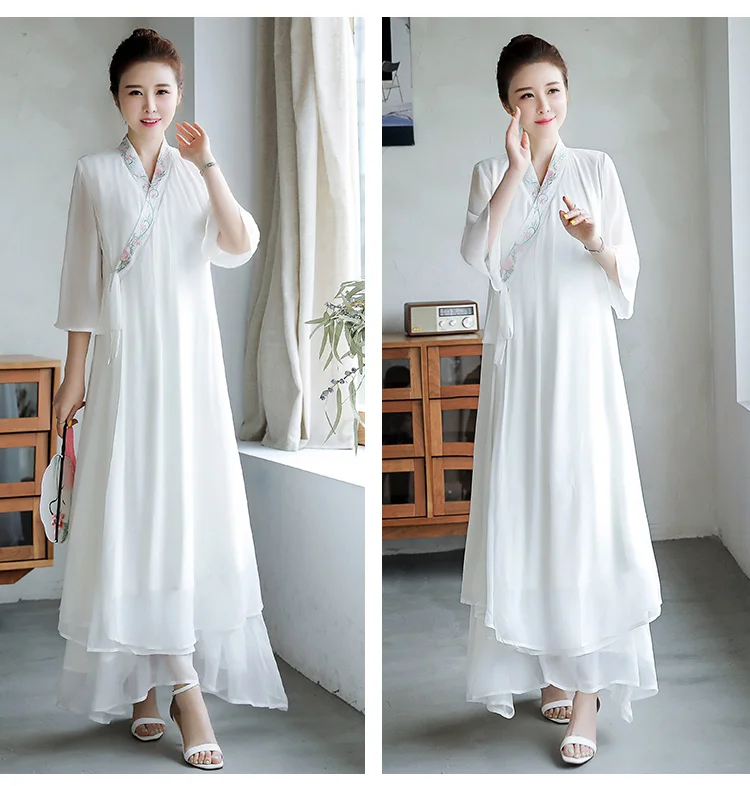 Традиционная китайская винтажная одежда женская белая Hanfu Свободное длинное платье древнее женское танцевальное платье для вечеринки Весна Плюс Размер