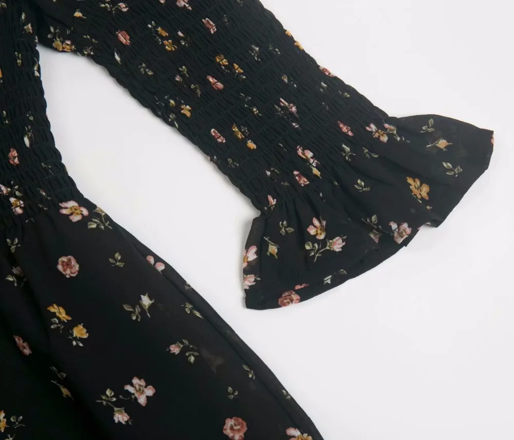 Bazaleas винтажное черное платье с цветочным принтом Ретро эластичный бюст vestido модное платье с присборенным лифом и 3/4 рукавами женское платье