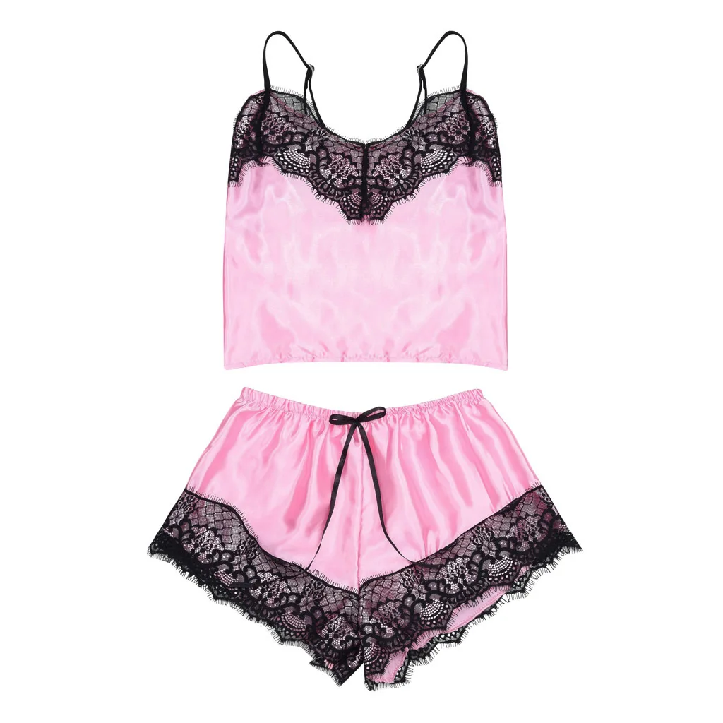 

Sleep Tops Shorts Two Piece Set Sexy Lace Sling Homewear Summer Plus Size Pajama Robe Sets Women Solid Comfortable Loungewear