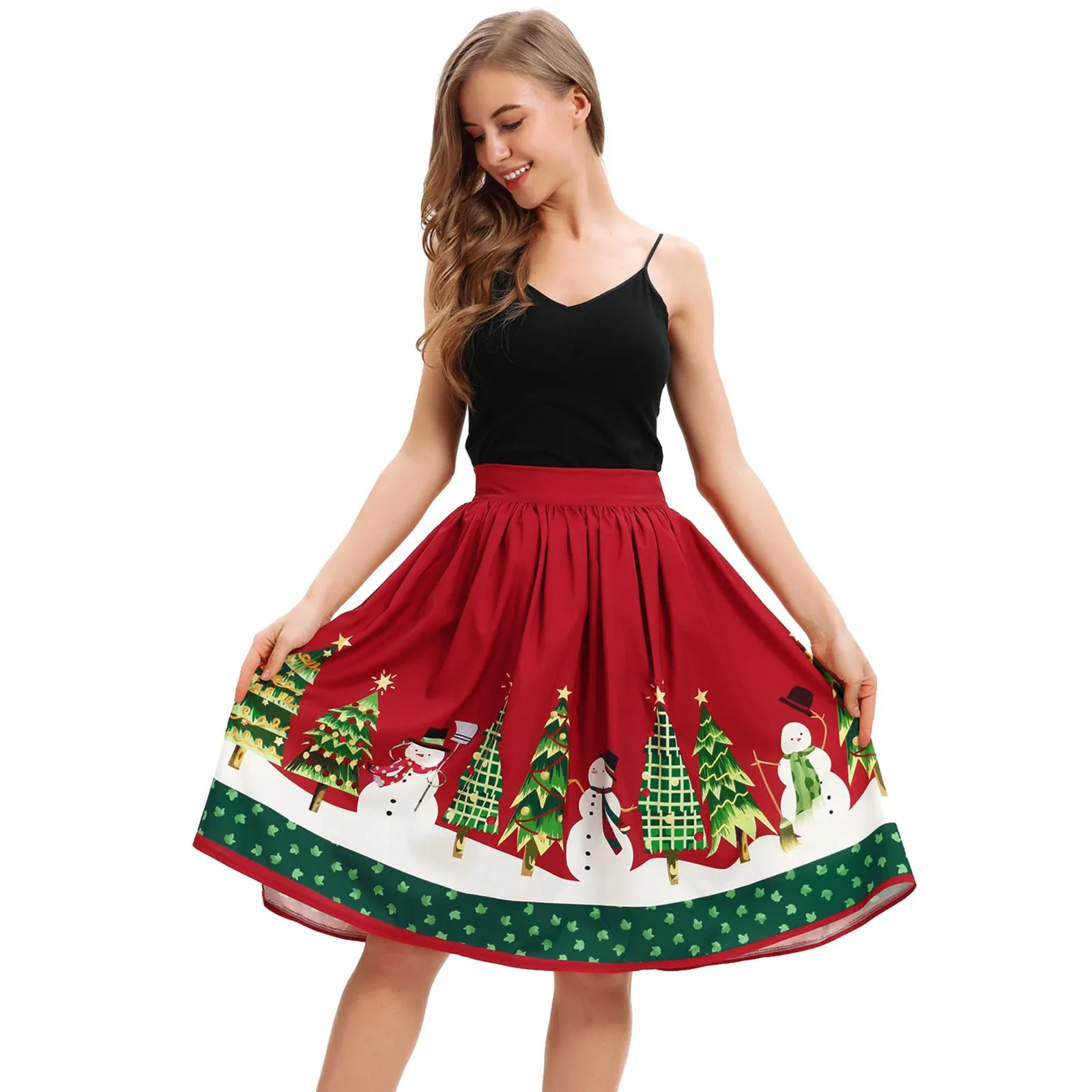 Женская юбка юбки faldas jupe femme shein saia Женская Повседневная Рождественская юбка-клеш с высокой талией, бальное платье для косплея