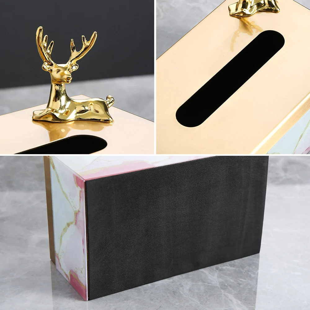 

Luxurious Fashion Aluminum Alloy Towel Storage Decoration Container Tissue Box Classical Container Model Case Glass Tissue Box