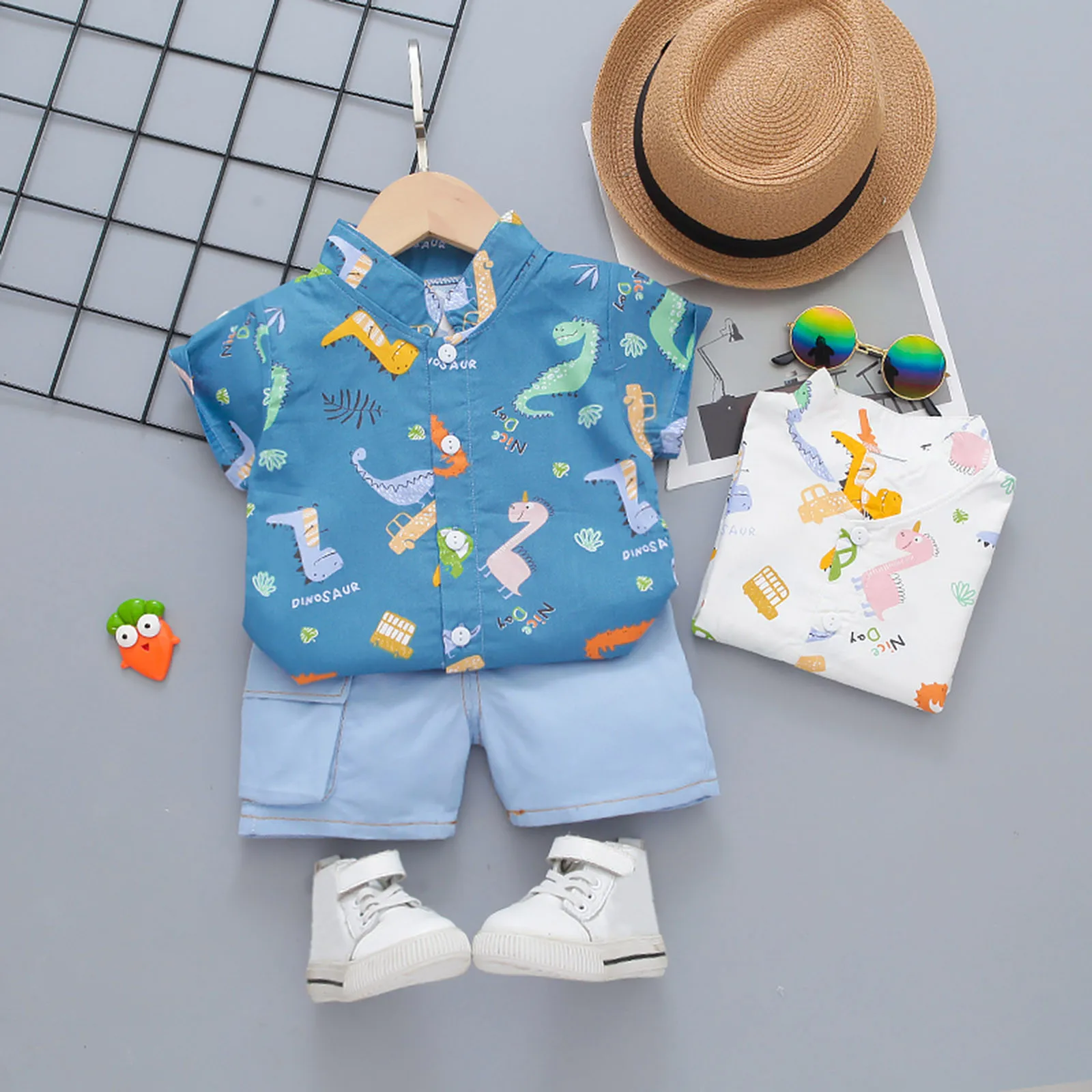 

Модная летняя одежда для маленьких мальчиков топы с мультяшным принтом + комплект шорт, одежда Повседневный детский комплект одежды с корот...