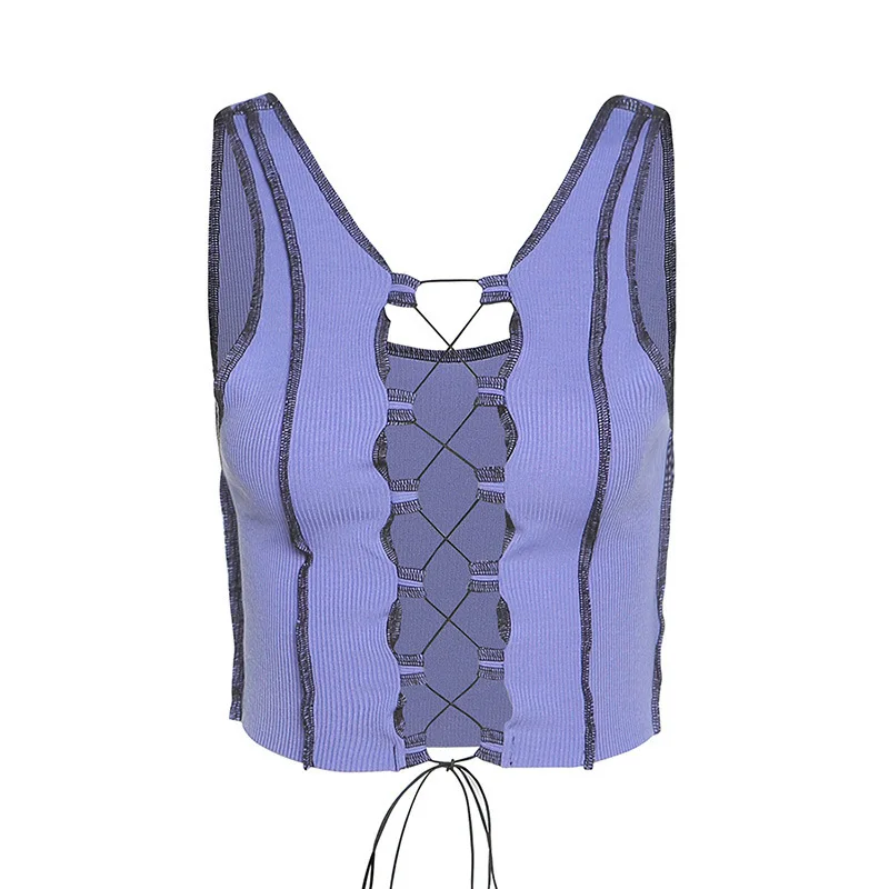 

sexy hollow out camisole women Ribbed knitting crop tops summer fashion club party wear tank tops bandage vest female tee