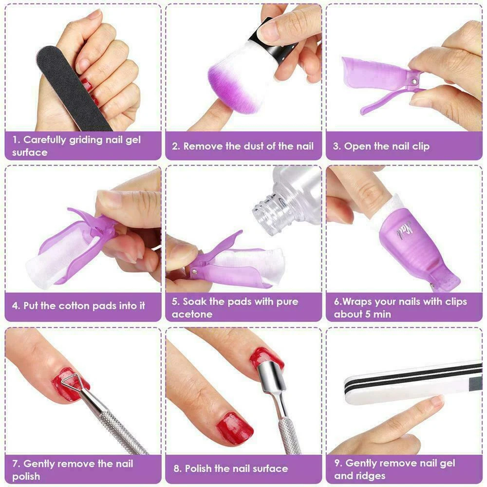 17pcs/set Nail Polish Removal Tool Set Polishing Strips Dust Removing Planer Manual Salon Pump Bottle | Красота и здоровье