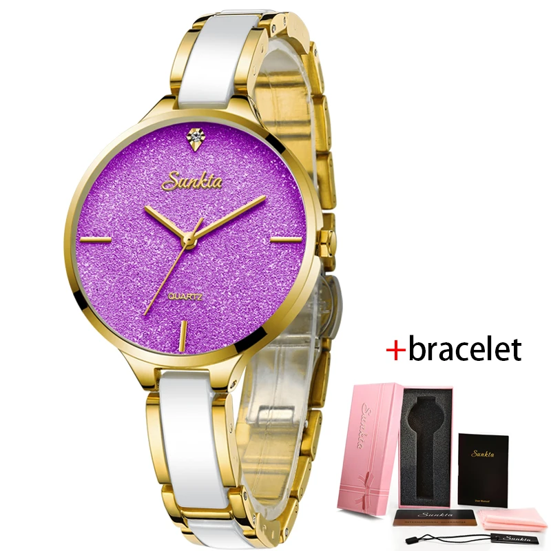 

SUNKTA Women Watch Ceramic Watch Women Simple Diamond Clock Casual Fashion Watch Sport Waterproof Wristwatch Relogio Feminino