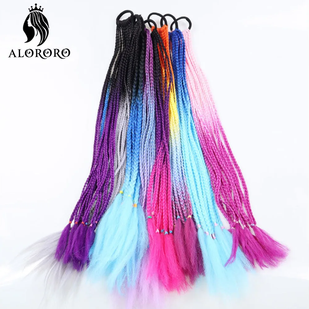 

Synthetic Ponytail Hair Extensions 24 Inch Box Braid Ponytail Black Purple Blue Pink Hairpiece Ponytail Braids Hair For Kids
