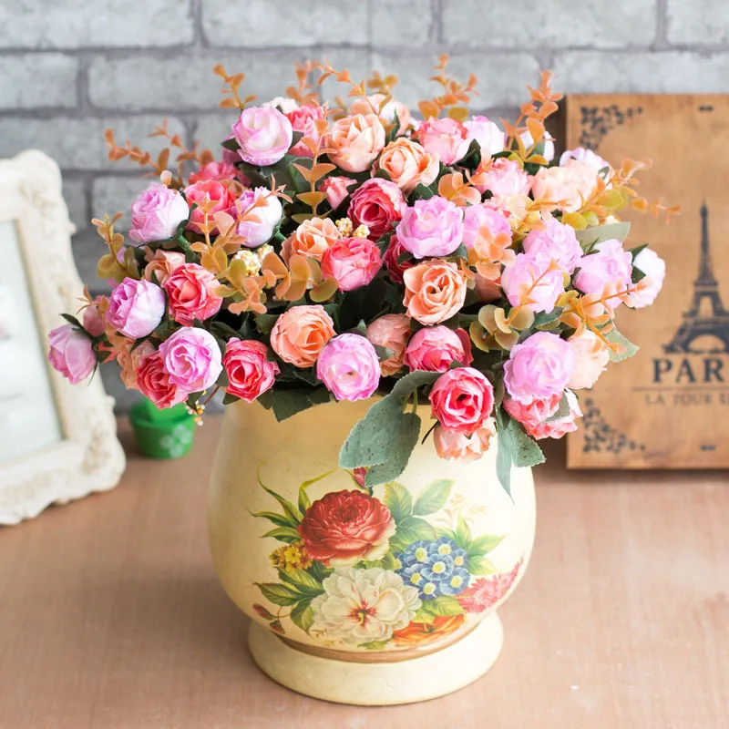 Европейские искусственные цветы 21 головка бриллиантовая Роза свадебное