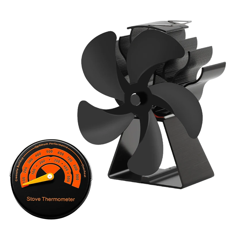 

Stove Fan 5 Blades Heat Powered Black Fireplace Log Wood Burner Eco-fan Quiet Home Fireplace Fan Efficient Heat Distribution