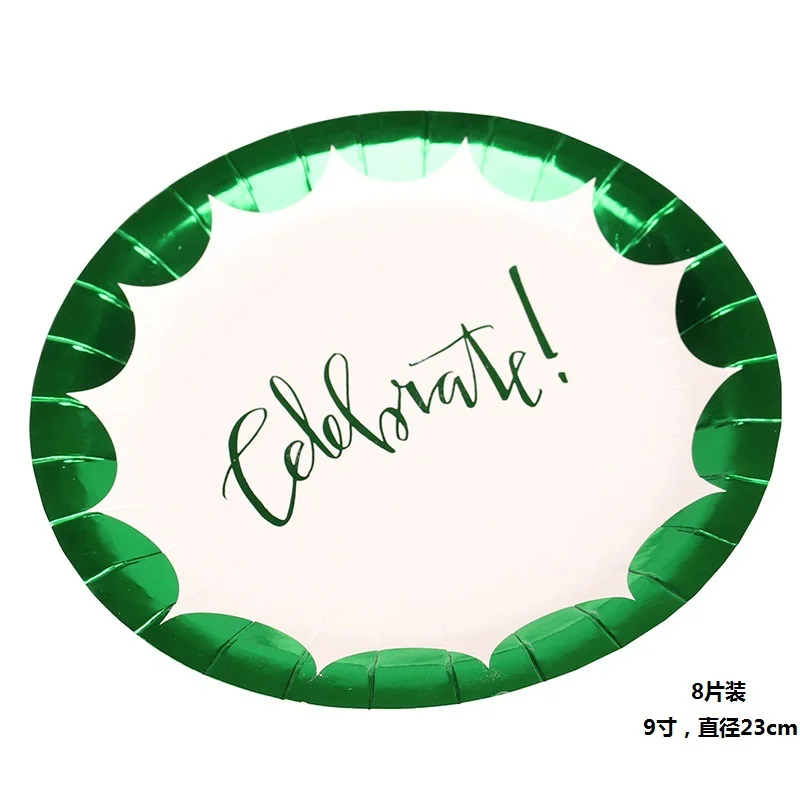 

Free Ship 80pcs Round 9" Paper PLATES Foil Gold Hot Pink Green Dishes for Wedding Family Celebration Evening Graduation Party