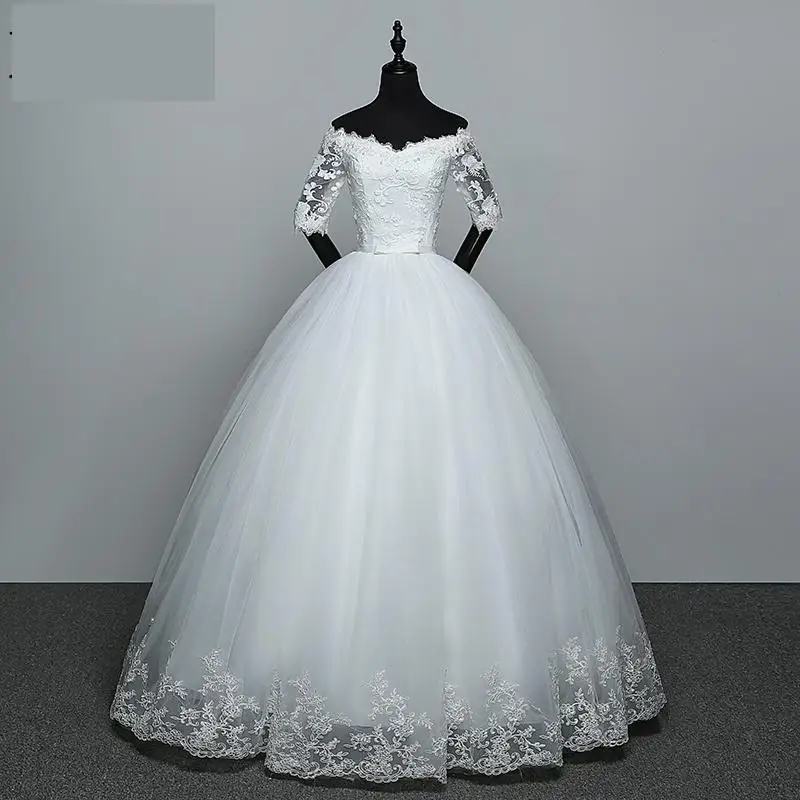 

Wedding Dress 2021 New Arrival Flowers Butterfly Gelinlik Embroidery Lace Boat Neck Princess Wedding Gowns Vestidos De Novia