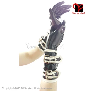 Сексуальные латексные перчатки с пряжкой, короткая отделка, резиновые рукавицы на запястье, пять пальцев, для вождения оперы, имитация оперы, аксессуары для рук