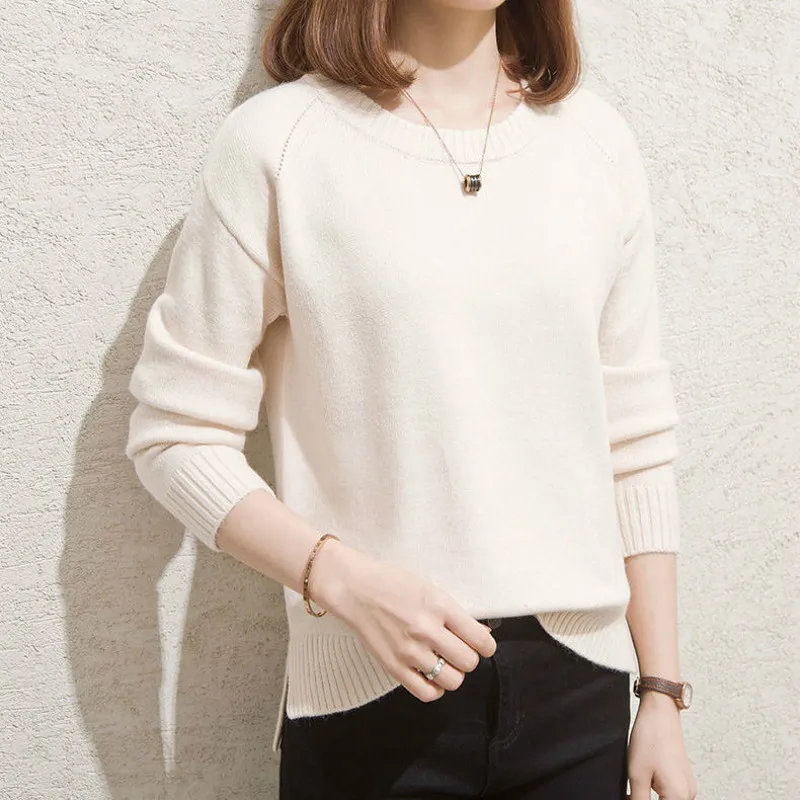 

2021 Thick Warm New Autumn Winter Sweater Female Women Chic Round Neck Solid Color Loose Women's Jumper Plus Size 4XL C9