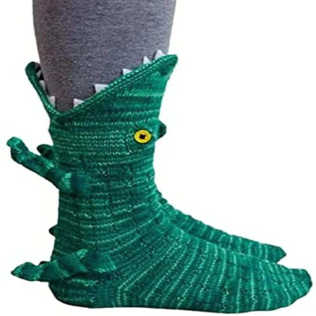 Whimsical Alligator Novelty Knit Crocodile Shape Floor Socks, Cute Cartoon Long Socks Christmas Unisex Gift for Women Men