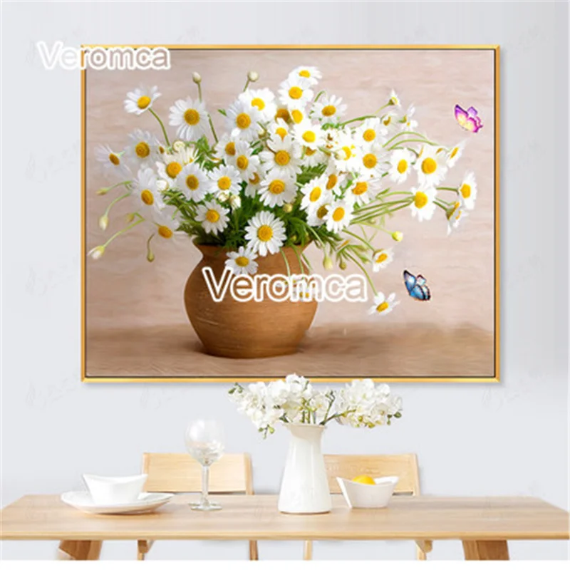

5D Diy Diamond Painting Kits Daisy Flower Diamond Embroidered Square Round Full Drill Cross Stitch Simple Home Wall Decor