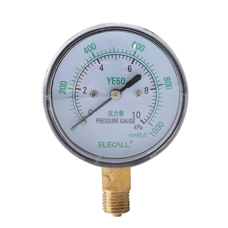 

ELECALL New YE-60 0~10KPA Air Diaphragm Pressure Gauge Phosphor Bronze Film Box Pressure Gauge Positive Pressure Meter