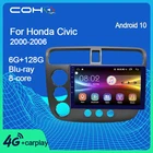 COHO для Honda Civic 2000-2006 Android 10 Восьмиядерный 6 + 128G Автомобильный мультимедийный плеер Gps навигация радио