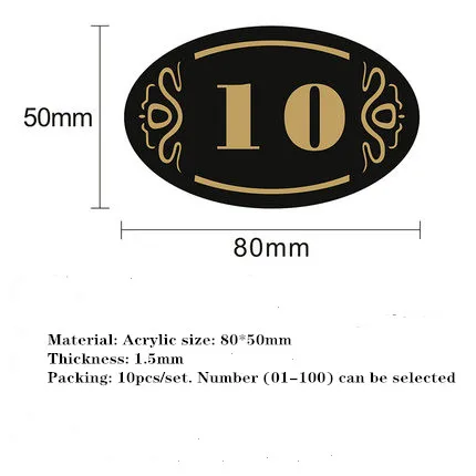 10 шт./компл. табличка с номером для ресторана наклейка шкафа Интернет-кафе