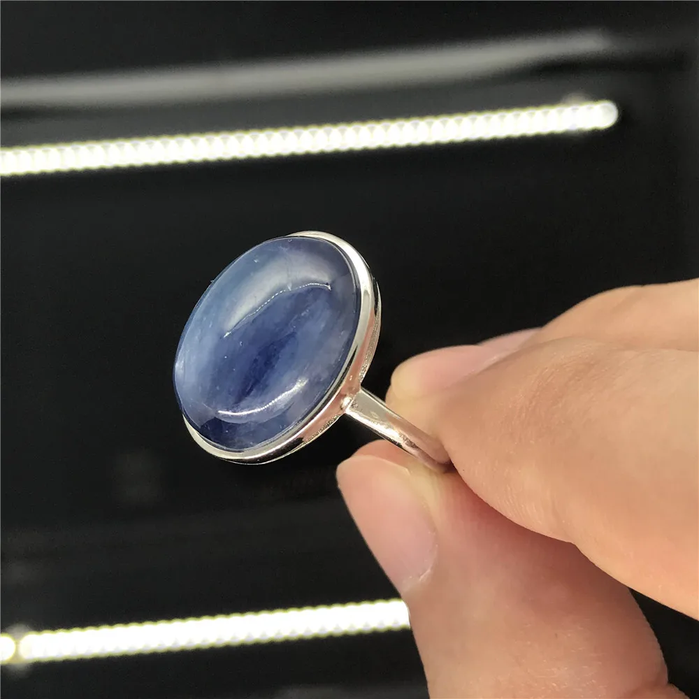100% натуральный Синий Кианит кристалл кольцо для женщин леди мужчин 18x13 мм бусины