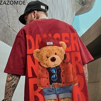 zazomde summer fashion trend short sleeved t shirt loose bear printing couple outfit fat plus fat plus size men large group top