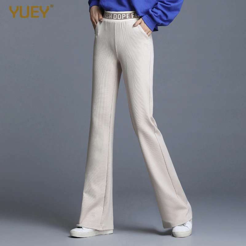 

Женские бархатные эластичные расклешенные брюки, брюки с вырезом, женские трикотажные брюки в Корейском стиле, свободные эластичные ленты, ...