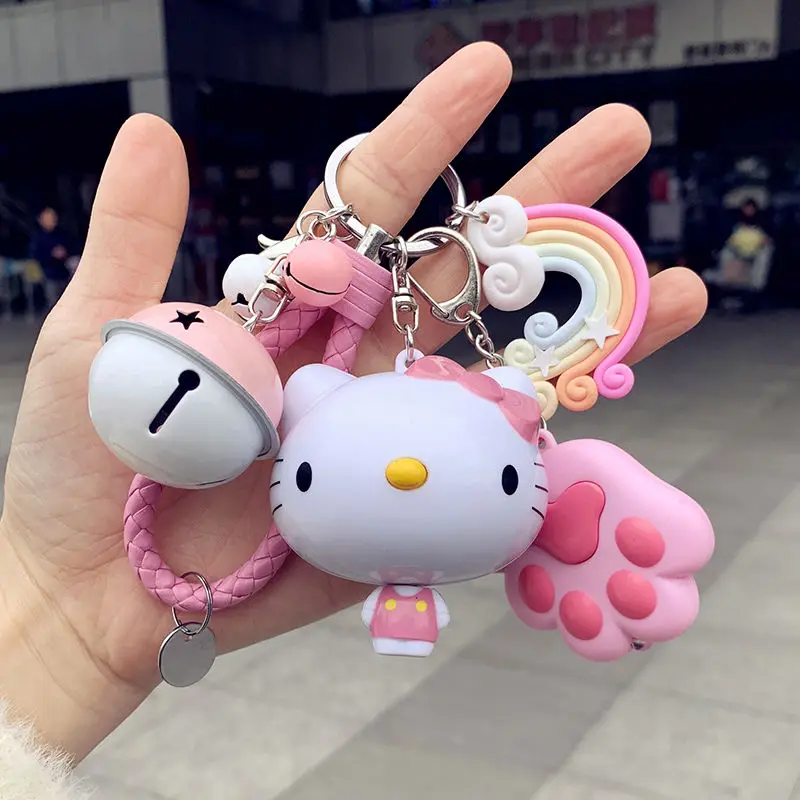 

Creative Cute Hello Kitty Doll Key Chain Couple Cartoon Leather Rope Bell Key Ring Lady Bag Pendant Key Chain