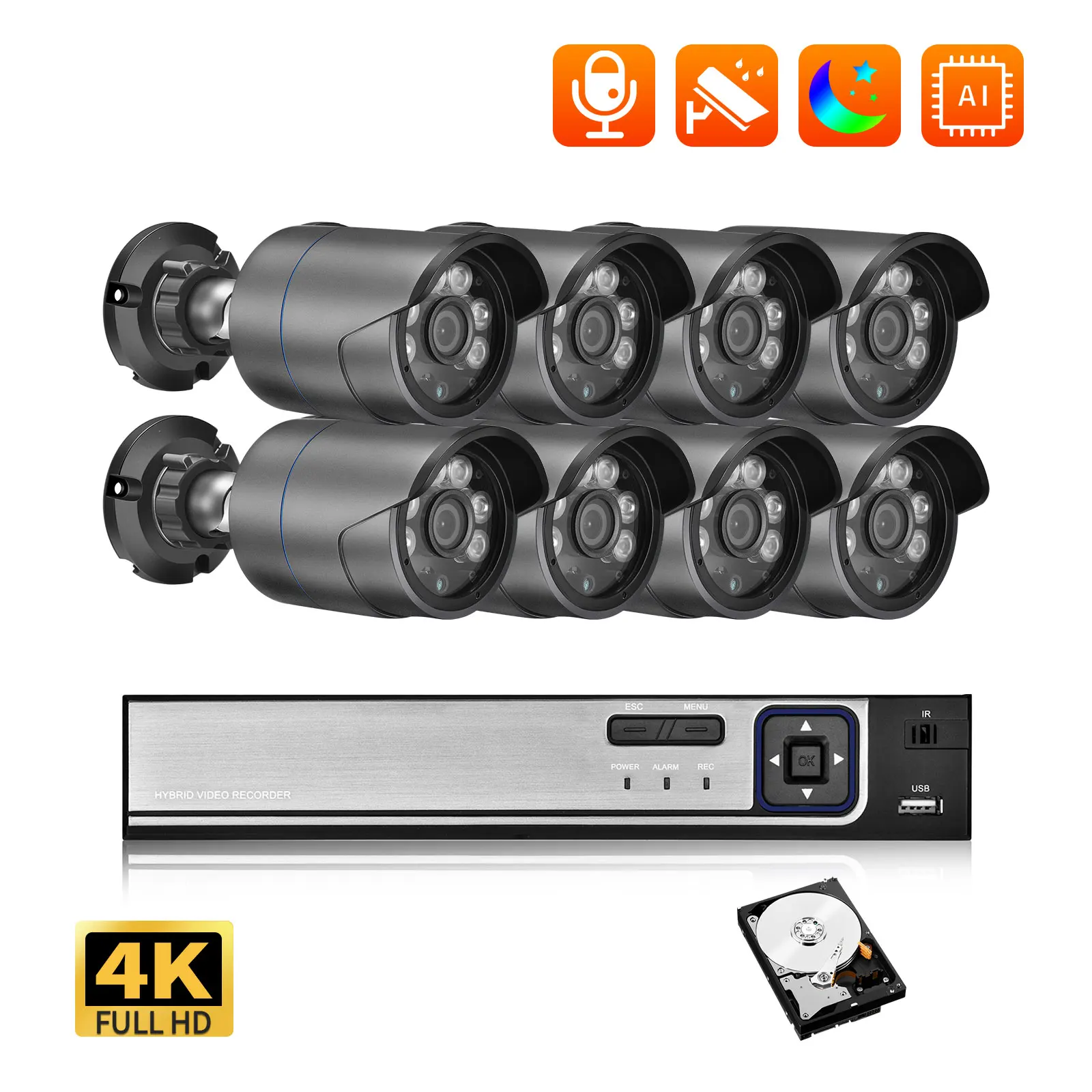 Система видеонаблюдения Gadinan HD POE 8 каналов 4K Мп NVR H.265 | Безопасность и защита