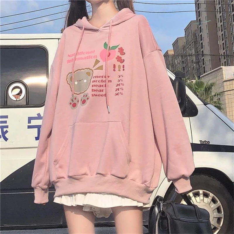 

Autumn Winter Women Hoodies Sweet Girl Japan Style Rabbit Ear Sweet Cartoon Hooded Loose Female Pullover Cute