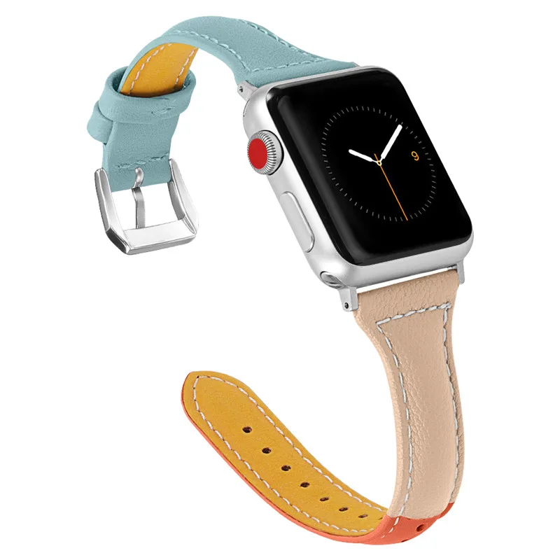 Натуральная кожа сменный ремешок для apple watch группа 4 контрастного цвета браслет Смарт-аксессуары для наручных часов iwatch 3/2/1 44 40 38-42 м