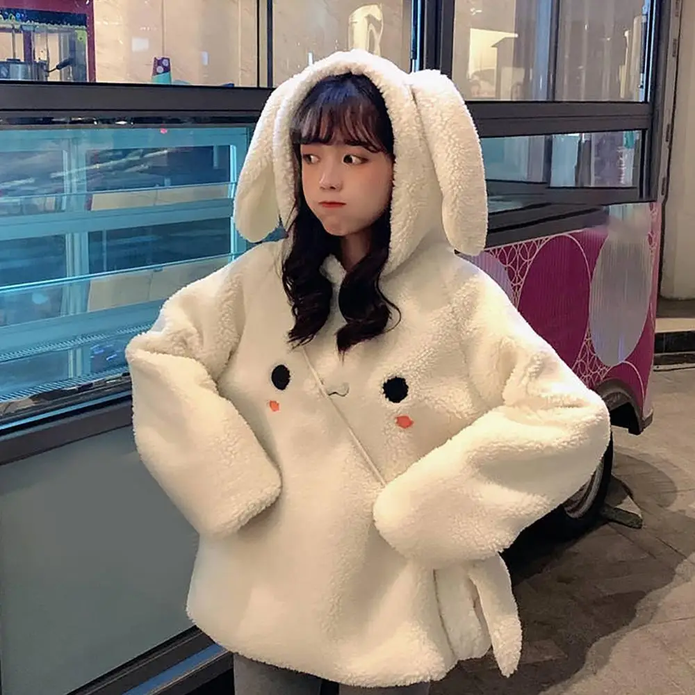 

Зимний Женский свитшот с длинным рукавом, толстовка с капюшоном и милыми ушками из искусственного флиса с сумкой на осень и зиму