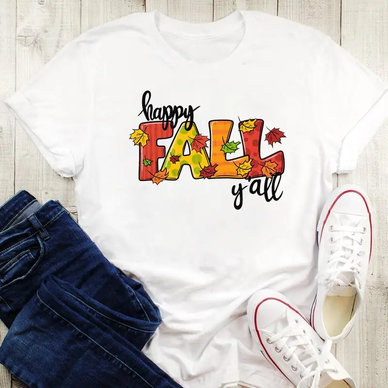 

Clothing Pumpkin 2021 Halloween Thanksgiving Happy Fall Autumn Graphic Print Tees Women Tops Tshirt Cartoon Female T-Shirt
