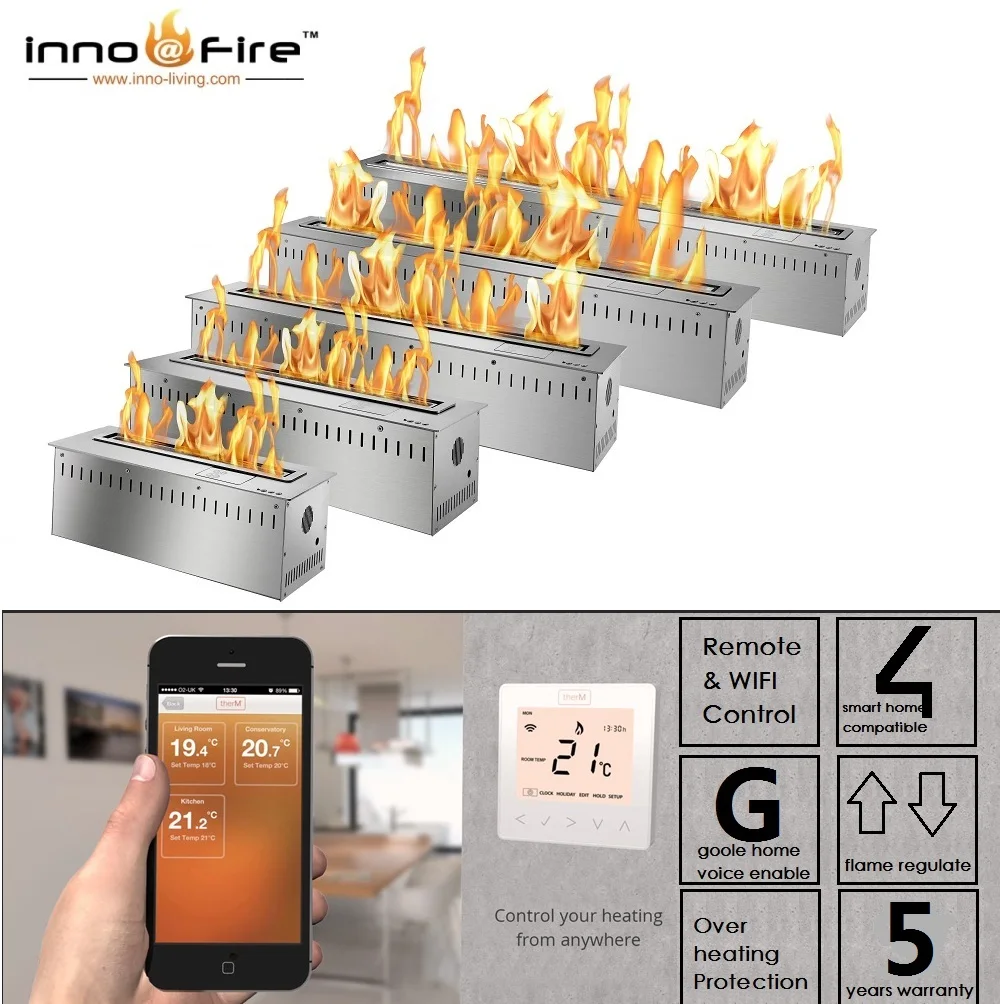 Inno-Fire  72 inch silver or black intelligent bio ethanol 3 sided electric fireplace