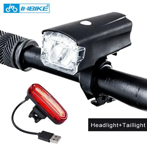 Black and Taillight1 INBIKE велосипедный USB Перезаряжаемый светодиодный свет MTB дорожный велосипед фара IPX-4 Водонепроницаемый Велоспорт Аксессуары аккумулятор фонарик - Цвет: Black and Taillight1