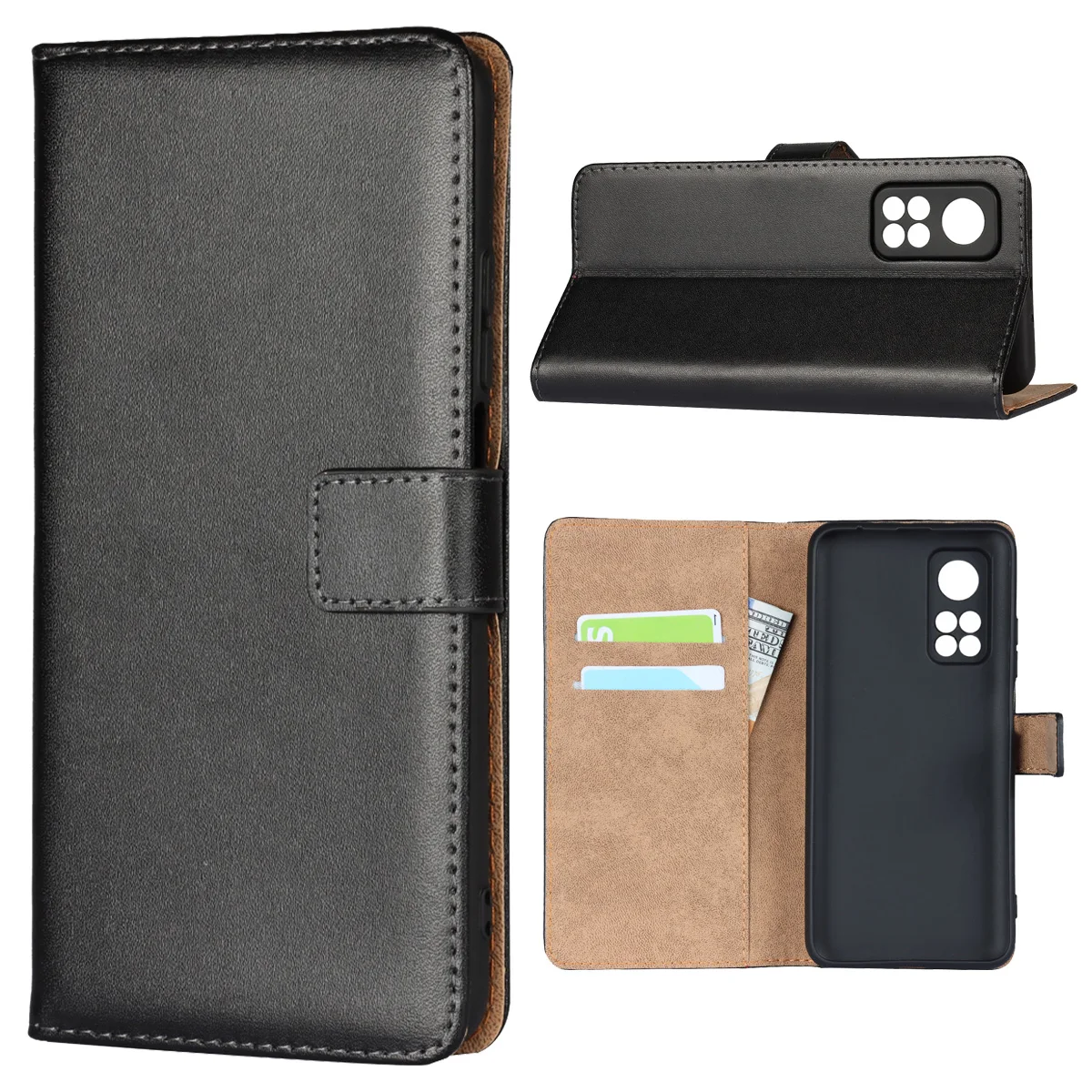 

Magnetic Genuine Leather Wallet Case Book Case With Card Holder Stand For Xiaomi Mi 10T Pro 5G,Flip Soft TPU Shockproof Cover