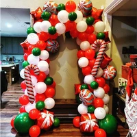 christmas decoration red green balloon garland arch kit home party xmas candy cane stars present box foil ballons new year decor
