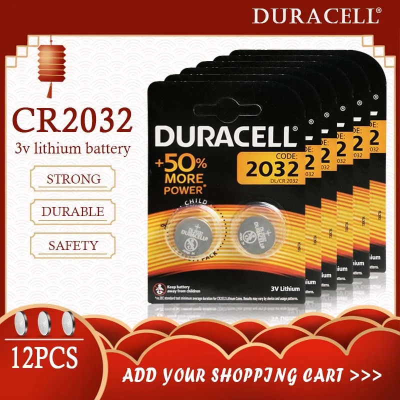 12 шт. оригинал для DURACELL CR2032 кнопочный аккумулятор 3 в литиевые батареи часов