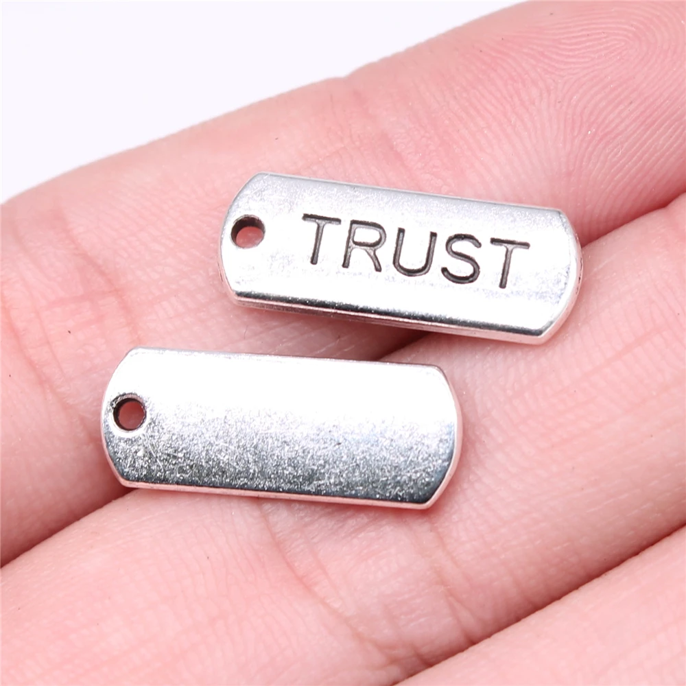 

WYSIWYG 10pcs 21x8mm Trust Tag Charm Pendants For Jewelry Making Antique Silver Color Trust Pendants Charm