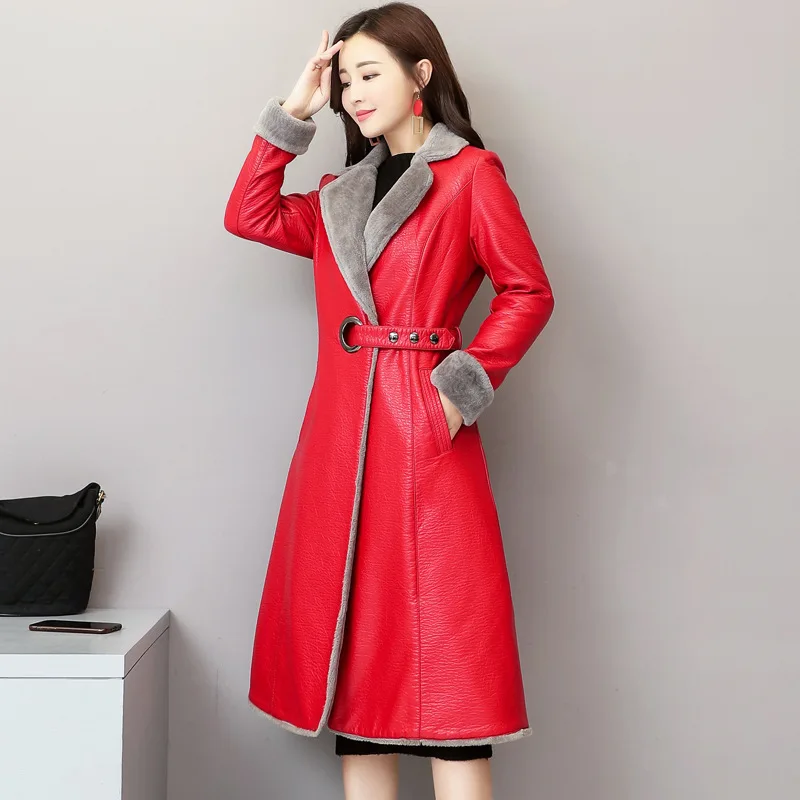 

Fur one autumn and winter fur women's coat in the long section of leather warm jacket